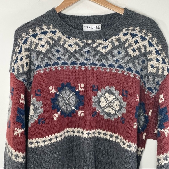 Vintage The Lodge Wool Nordic Snowflake Crewneck Pullover Knit Sweater Men's M - Picture 8 of 10